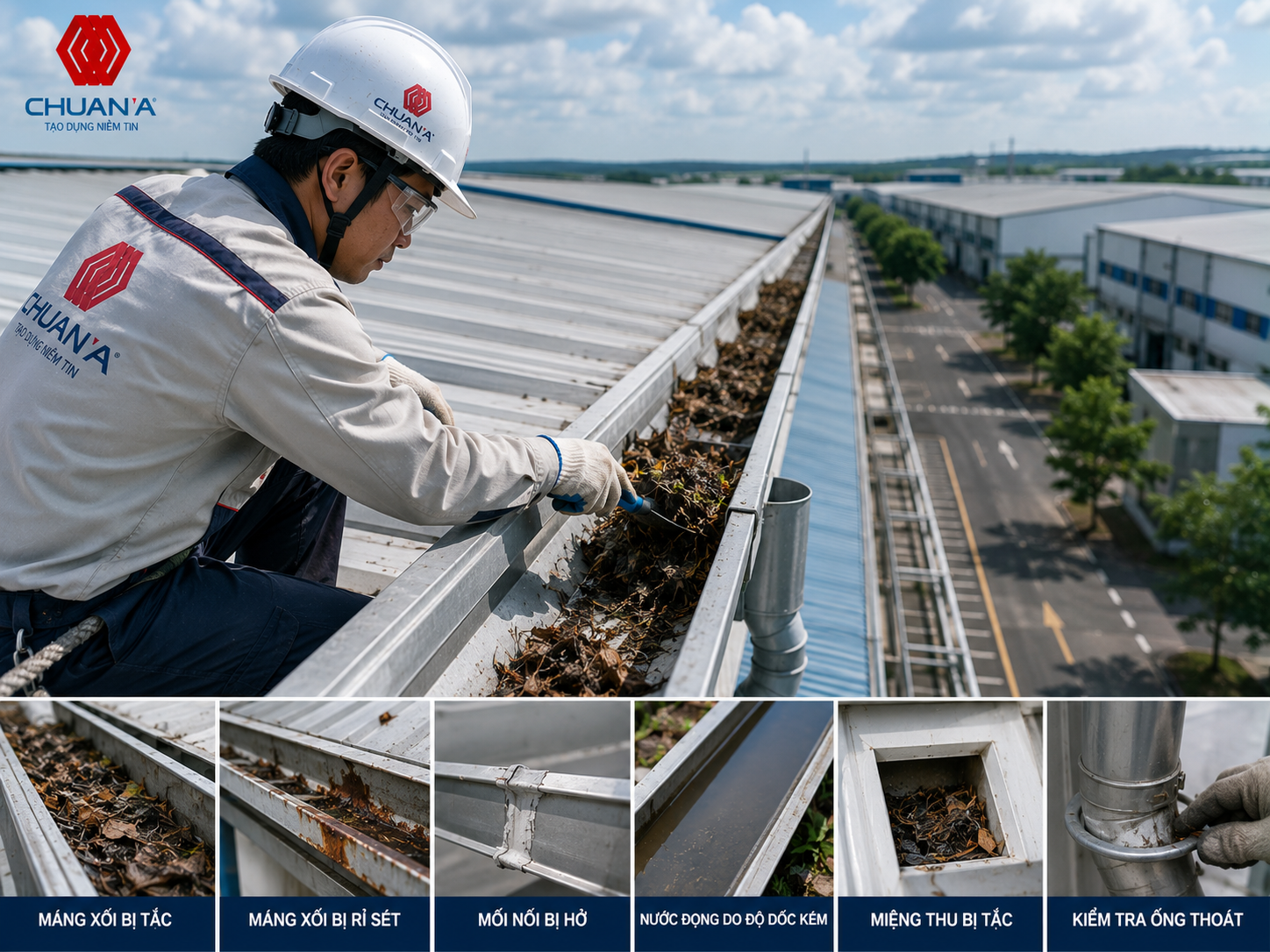 Bảo trì máng xối mái tôn nhà xưởng Hạn chế đọng nước và thấm dột